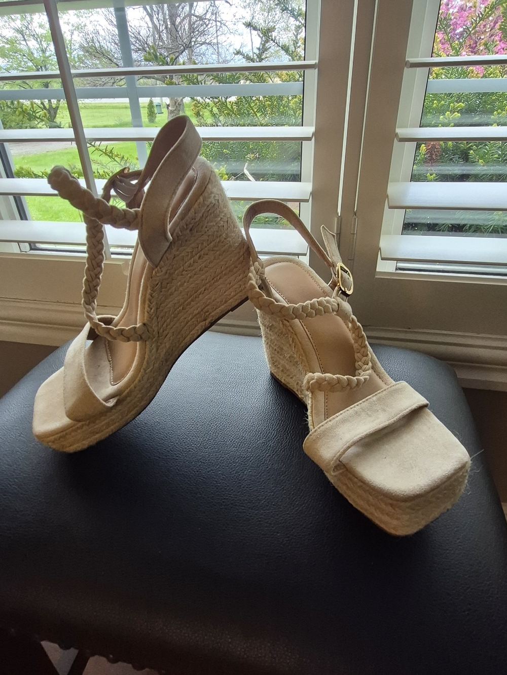 Braided Espadrille Wedge Sandals - Cream